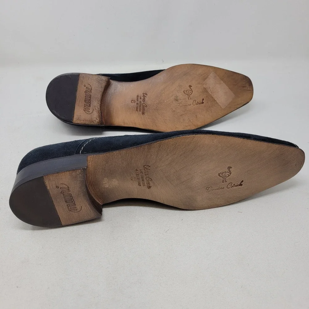 Mauri Shoes Mens 8 Italy Navy Blue Genuine Ostrich Leg Suede Loafers Dress